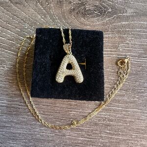 Gold Plate 925 Sterling A Pave Initial Pendant Necklace 16 inches